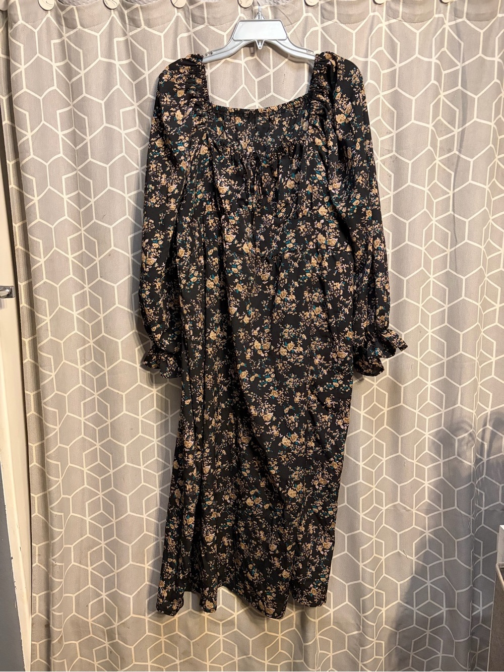 SHEIN Black Floral Maxi Dress with Tan & Teal Accents